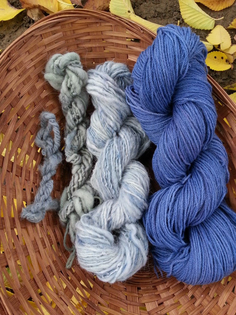 handspun blue yarn skeins 
