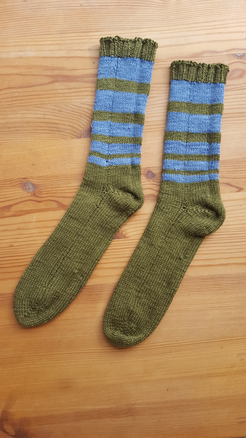 blue and green striped socks